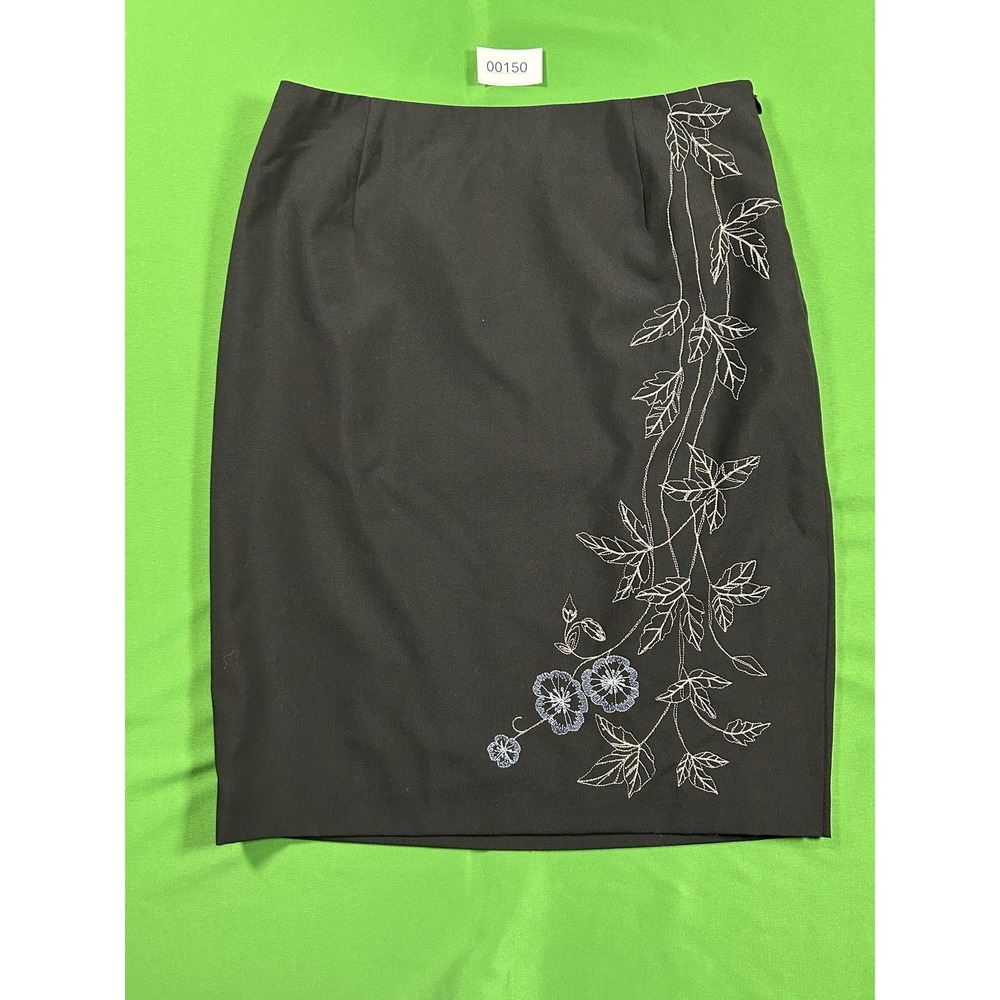 Vintage Ann Taylor LOFT Black Floral Embroidered Pencil Skirt Size 10